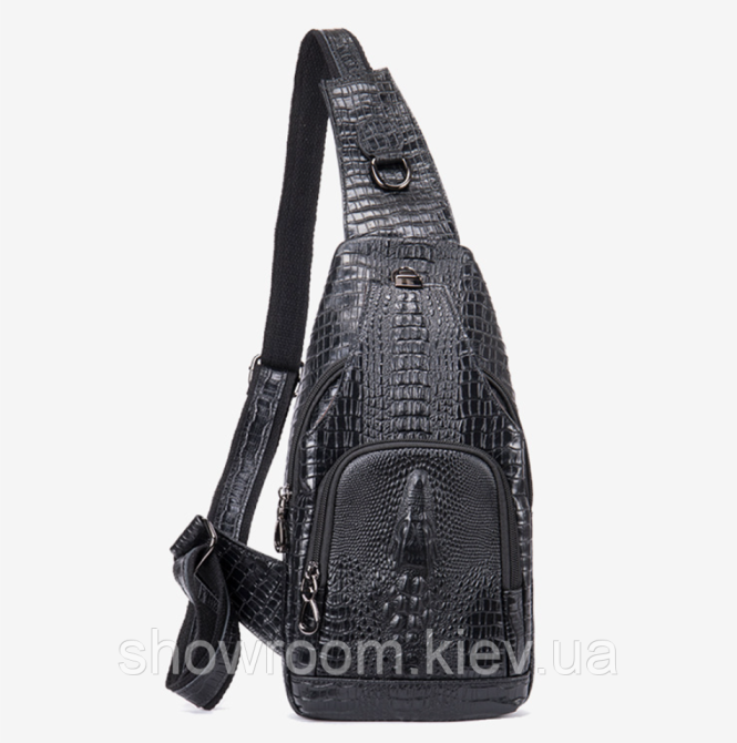 Чоловіча сумка клажана на груди (слінг) Leather Collection (9076) black Київ - фото 2