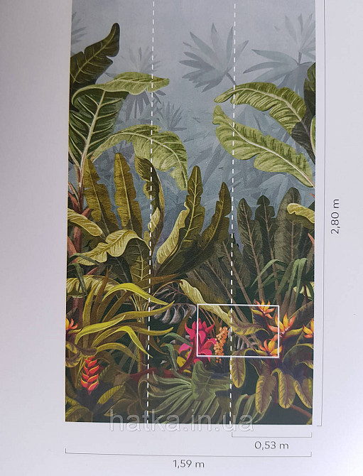 Шпалери вінілові Grandeco One roll one motif 1.59x2.8 панно лісорізне листя квіти зелені Київ - фото 4