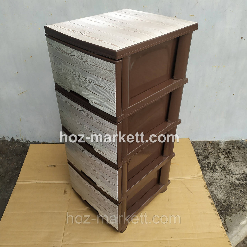 Комод пластиковий тумбочка на 4 ящики з малюнком під дерево коричневий Харків - фото 7