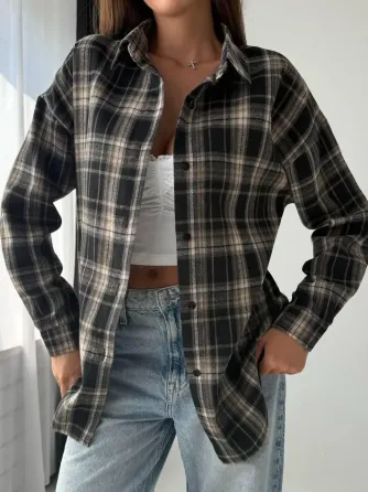 Жіноча повсякденна оверсайз сорочка у клітинку фланель Одеса