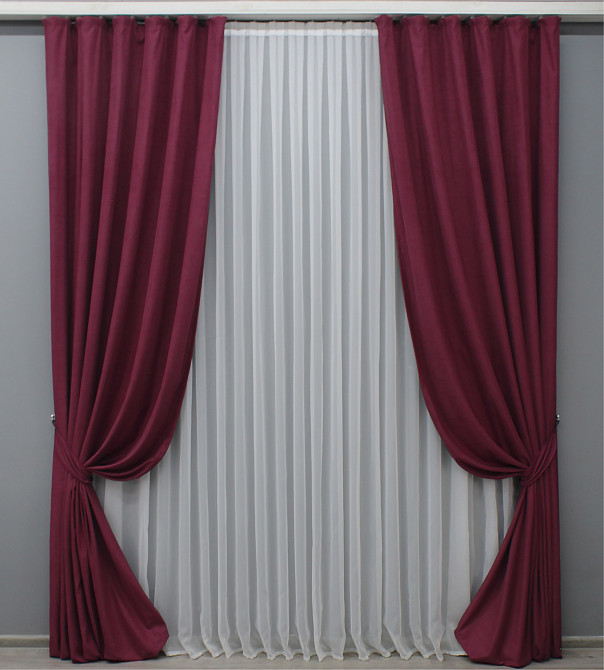 Комплект готових штор VR-Textil Нубук однотонний № 1518ш Бордовий 150х290 см 2 шт (33-0394) Київ - фото 2