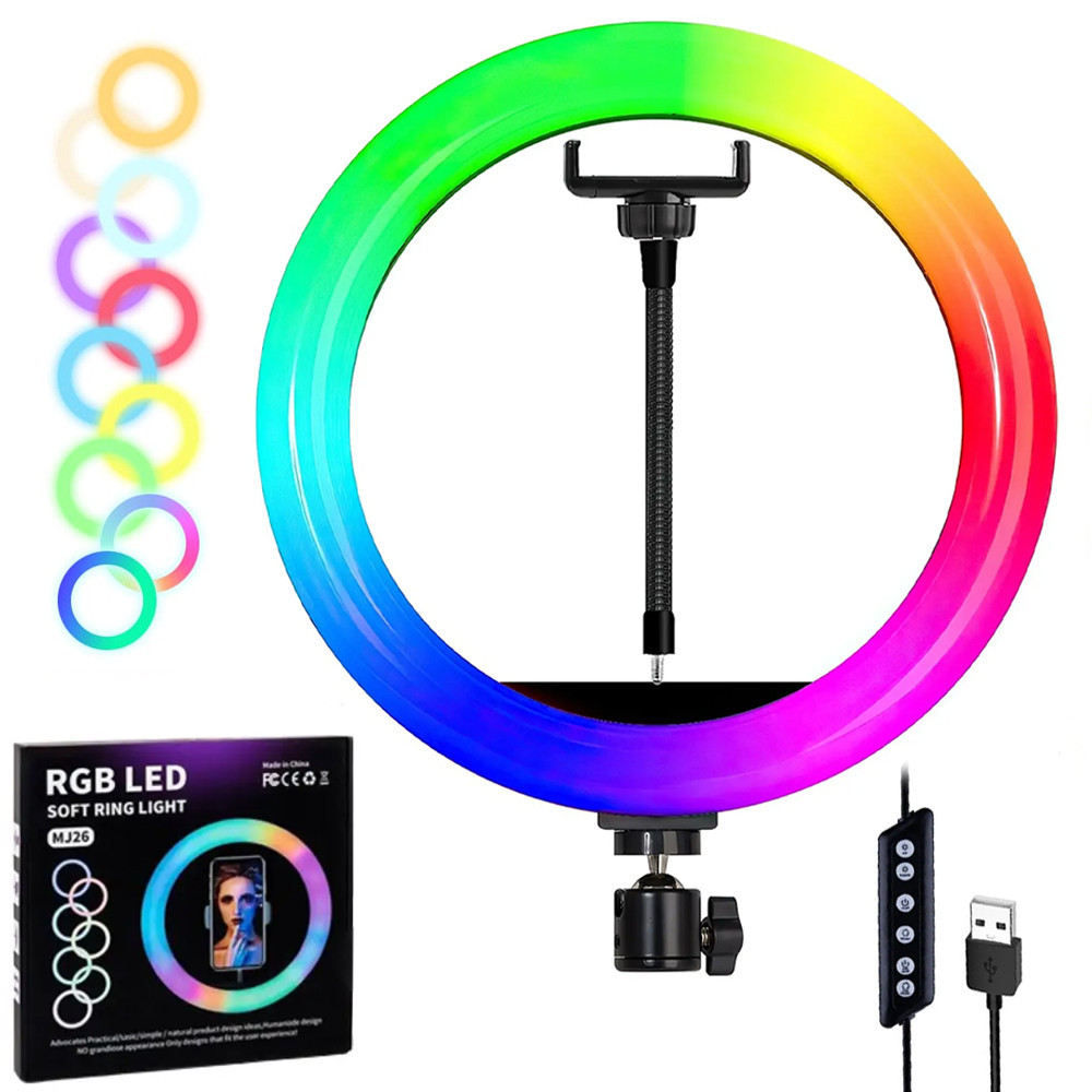 Лампа кольцевая 26 см с держателем для телефона RGB, MJ260 Soft Ring Light / Световое кольцо для селфи Киев - изображение 1