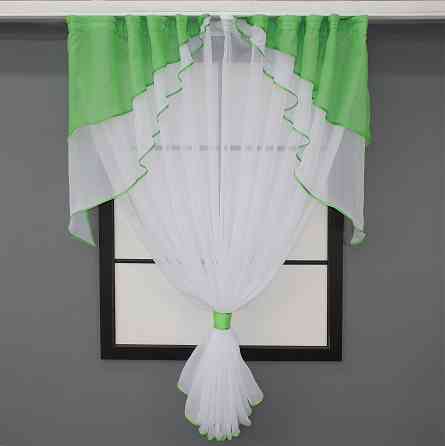 Кухонная занавеска VR-Textil № 114к ламбрекен и тюль салатовый с белым 270х170 см (52-0795) Киев