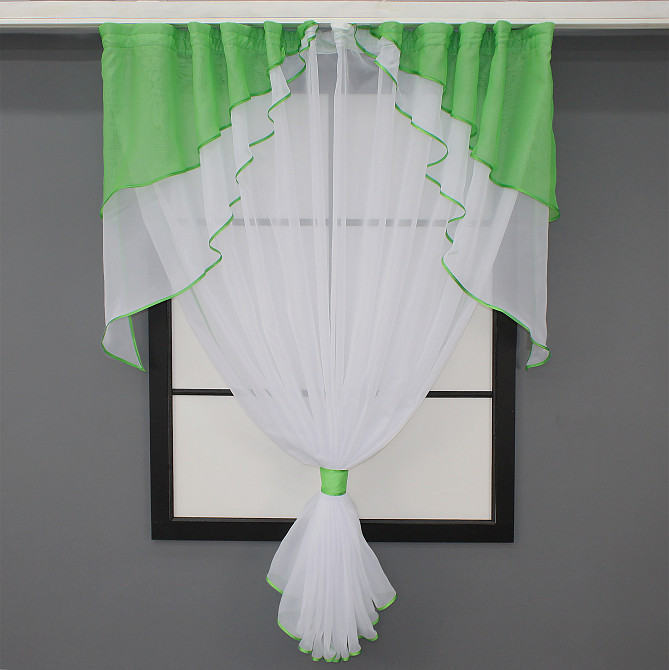 Кухонная занавеска VR-Textil № 114к ламбрекен и тюль салатовый с белым 270х170 см (52-0795) Киев - изображение 1
