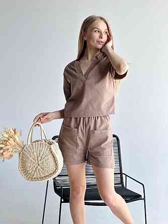 Лляний костюм з шортами "Jade" оптом | Норма і батал | Розпродаж моделі Капучіно, 50-52 Київ