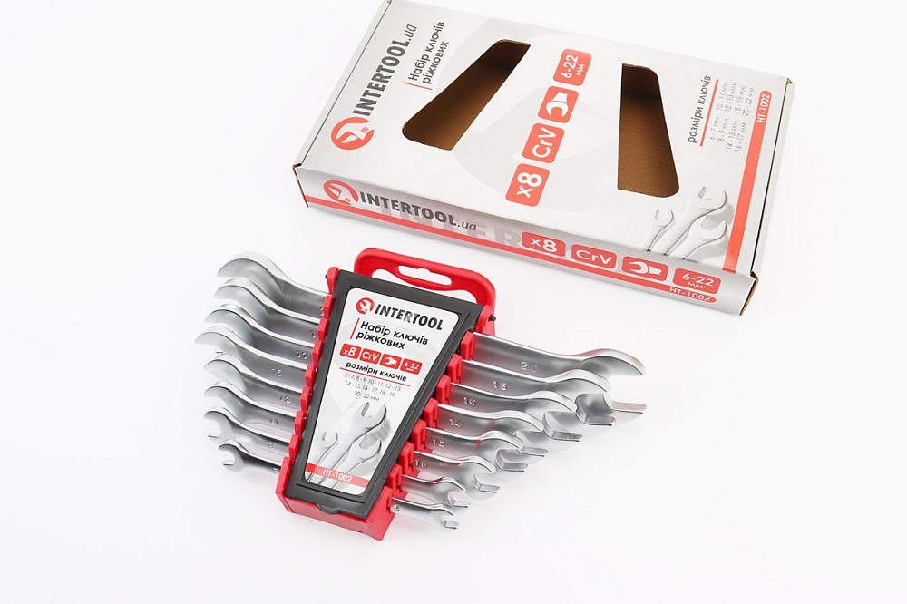 Набір ключів ріжкових 8шт (6х7/8х9/10х11/12х13/14х15/16х17/18х19/20х22мм) "пластиковий тримач" HT-1002 Київ - фото 1