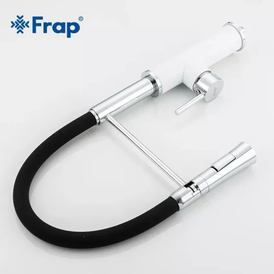 Змішувач для кухні Frap F4452-8 з гнучким виливом, 2 режими, біло/чорний Київ