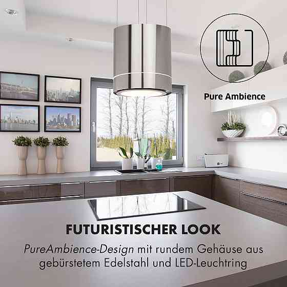 Острівна витяжка Tron Ambience Ø 38 см рециркуляція 540 м3/год LED неіржавка сталь срібло (Німеччина, читати Рівне