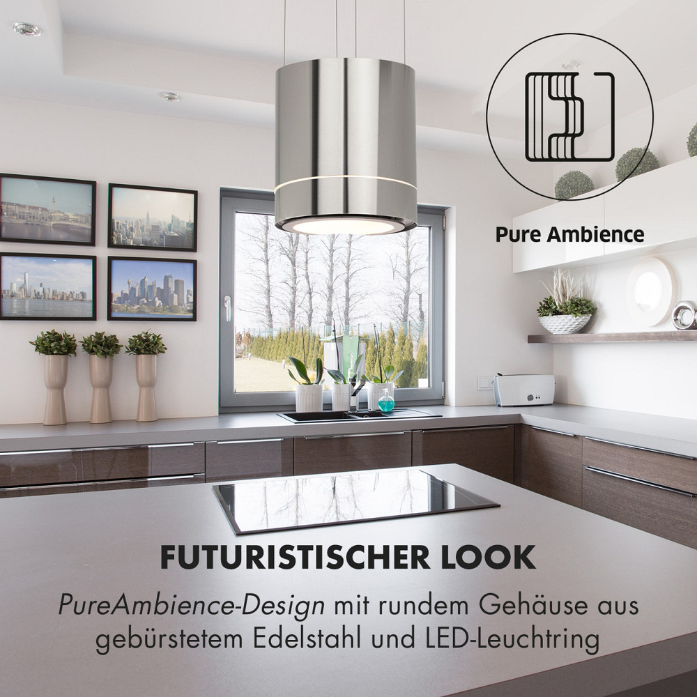 Островная вытяжка Tron Ambience Ø38см рециркуляция 540м³/ч LED нержавеющая сталь серебро (Германия, читать Ровно - изображение 4