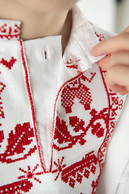 Вишиванка дитяча для хлопчиків підлітків, льон, біла, довгий рукав, українська Київ - фото 2