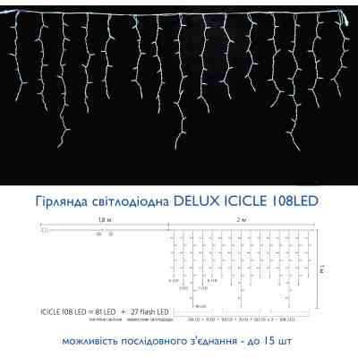 Гірлянда Delux ICICLE flash 108LED 2 х 1 м теплий білий / білий IP44 EN (90012948) Вінниця