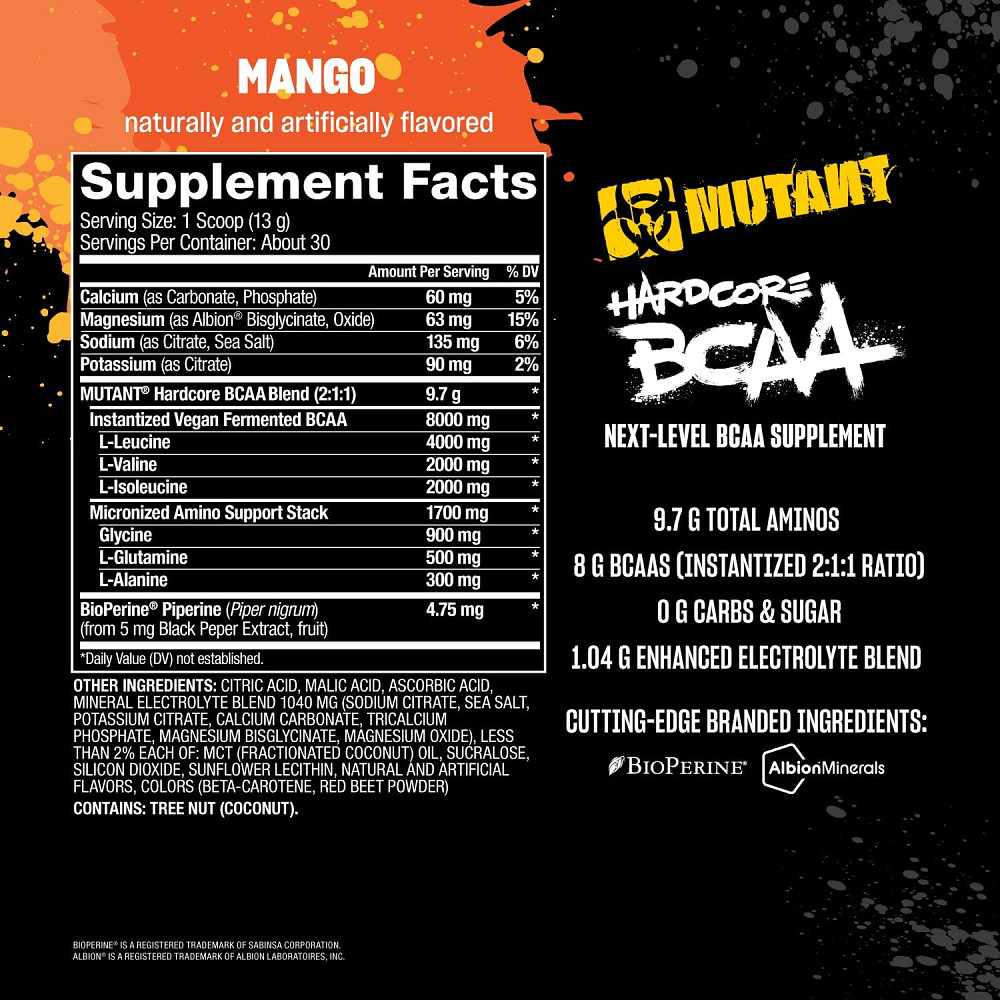 Амінокислотний комплекс Mutant Hardcore BCAA 390 г, Mango Луцьк - фото 2