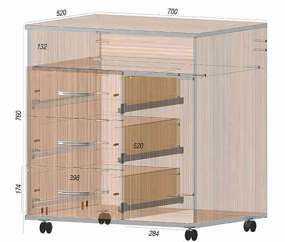 Тумба офисная ТМО-4, Дуб Сонома, 700/520/760 Львов