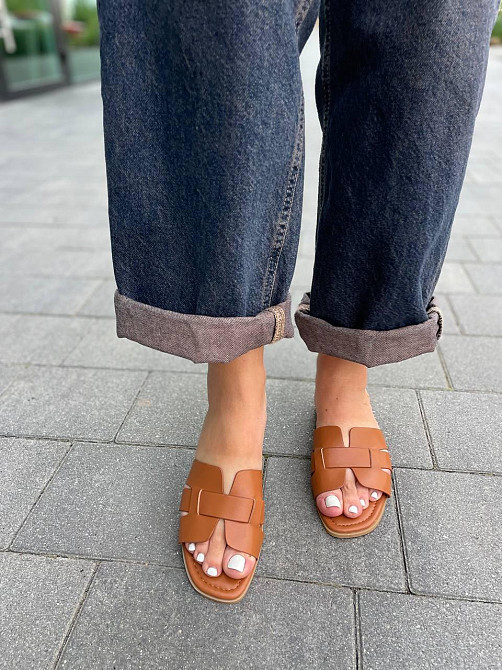 YES MILE Стильні шльопанці жіночі еко-шкіра на плоскій підошві коричневі YES MILE SF-16 р. 36-4 Коломыя - изображение 1