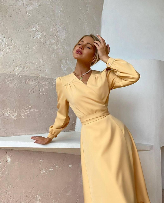 Жіноча романтична сукня на запах костюмка Жовтий Одеса - фото 3