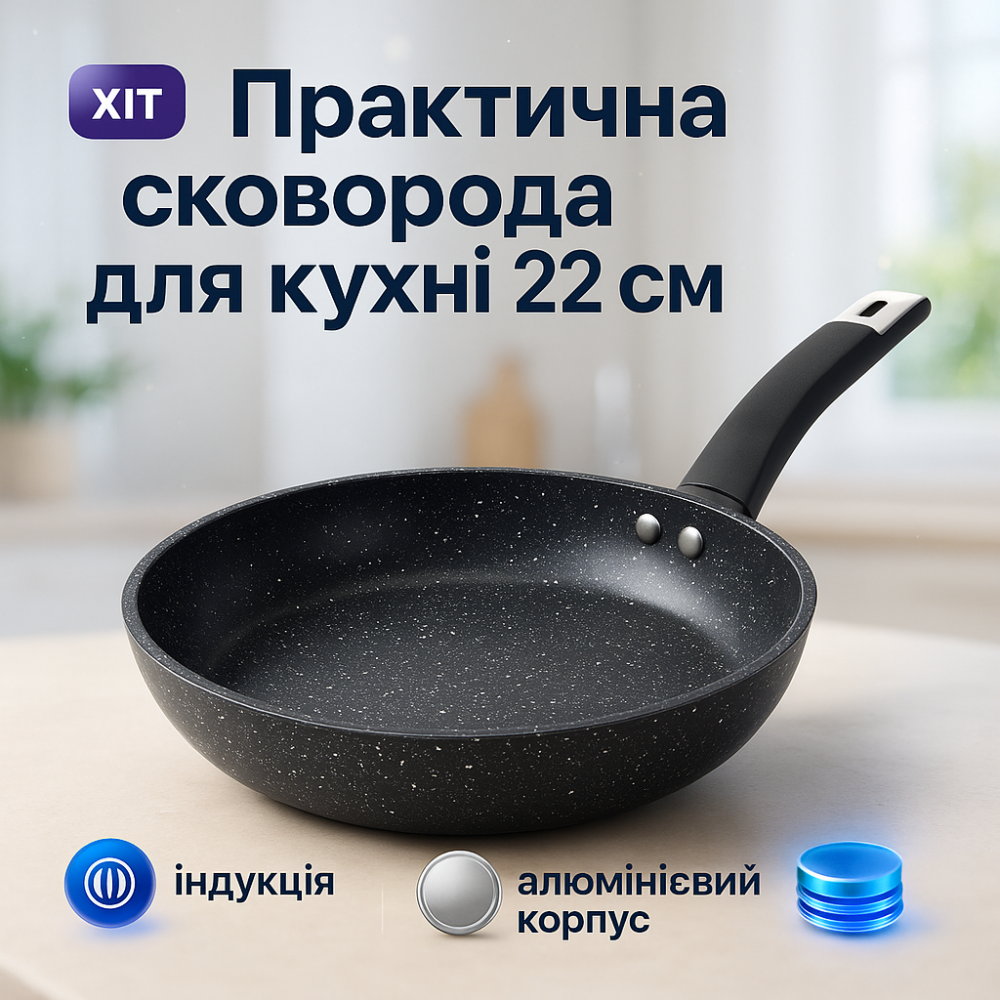 Легка сковорода для домашньої кухні UNIQUE UN-5134 22 см, Легка у використанні сковорода HI-87 Львів - фото 13