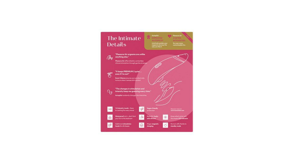 Вакуумный клиторальный стимулятор Womanizer Premium 2 - Raspberry, функции Autopilot и Smart Silence Sex Aura Киев - изображение 9
