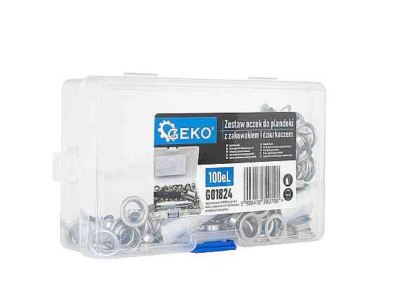 РемНабір люверсів металевих  для тентів "GeKo" з інструментом для заклепок та діркопробивником, к-т 100 шт. Стрий