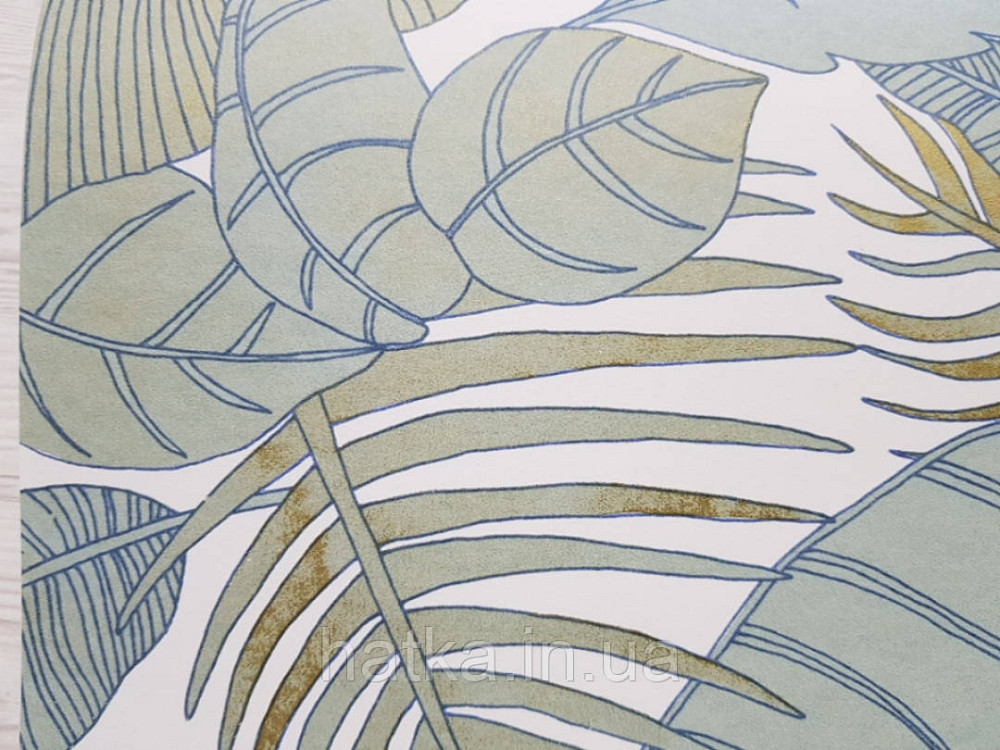 Обои флизелиновые  Khroma LAV104 LA VIE EN ROSE бирюзовые ветки листья золотистые Киев - изображение 2