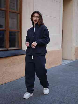 Жіночий теплий повсякденний костюм вільного крою турецька тринитка на флісі Графіт Одеса