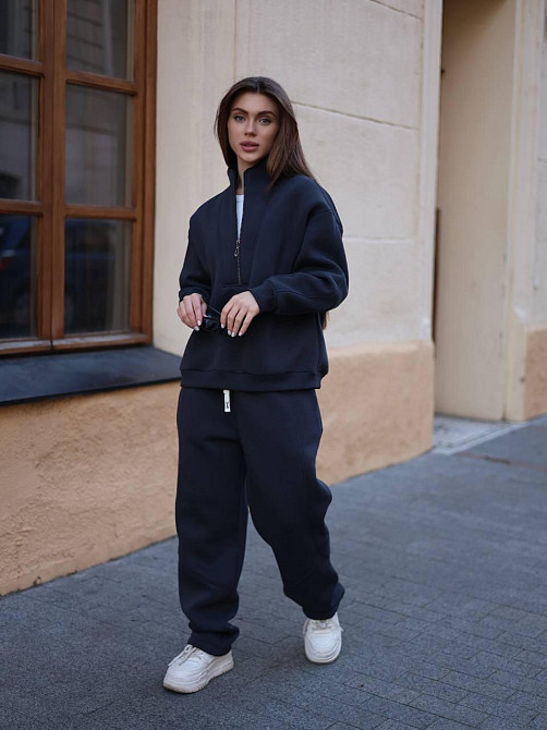 Жіночий теплий повсякденний костюм вільного крою турецька тринитка на флісі Графіт Одеса - фото 5