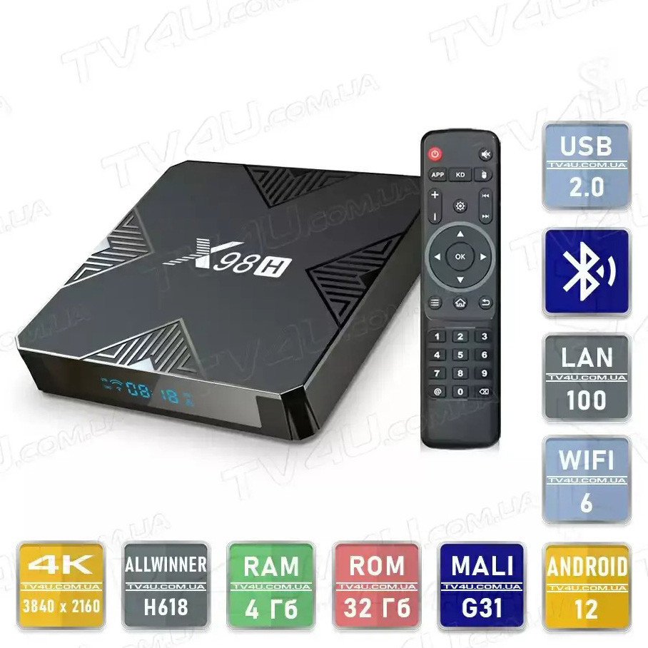Смарт ТВ приставка X98H WiFi6 4/32 Гб Smart TV Box Android 12 Андроид ТВ бокс Киев - изображение 1