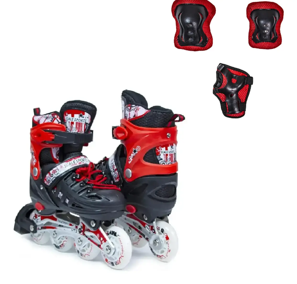 Ролики з комплектом захисту (на коліна, лікті та долоні) Scale Sports Червоні. Розмір 29-33 Одеса - фото 1