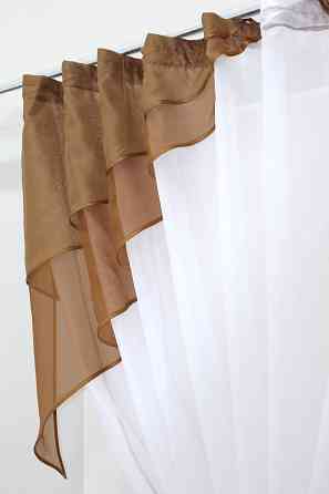 Кухонная занавеска VR-Textil № 114к ламбрекен и тюль коричневый с белым 280х170 см (52-0595) Киев