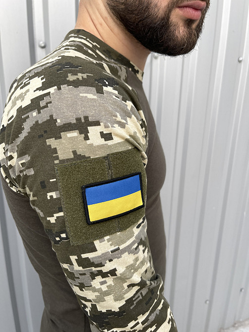 Армейська тактична футболка зсу з довгим рукавом, чоловічий військовий лонгслів з липучками коричневий камуфляж XXXL Одеса - фото 8