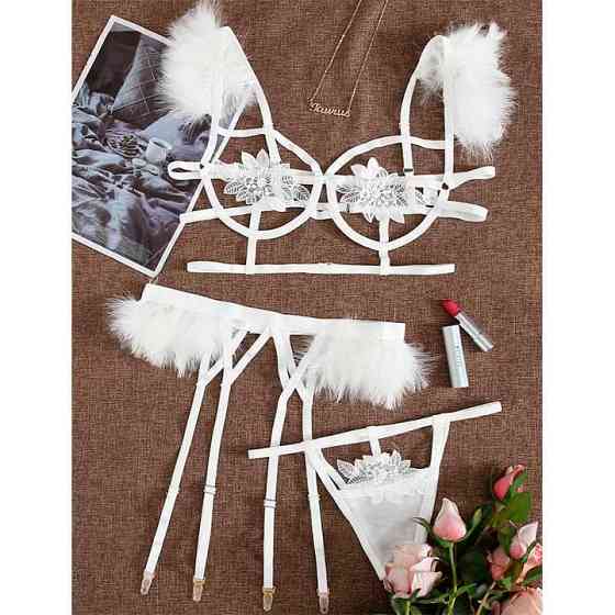 Эффектный эротический комплект с подвязками для чулок - Белый - S/M – Эротическое бельё Винница