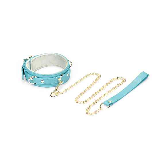 Ошейник с поводком Liebe Seele Blue Lamb Leather Collar with Velvet Lining Sex Aura Киев