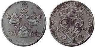 Монета 5-ере Швеція 1944-50 сталь Полтава