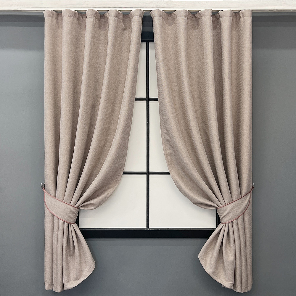 Комплект коротких штор VR-Textil Лен ELEMENTA № 1869ш Бежевый 130х170см 2 шт (35-0427) Киев - изображение 1