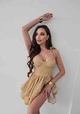 Женское романтическое праздничное платье мини люрекс диско золотистый, 44 Одесса