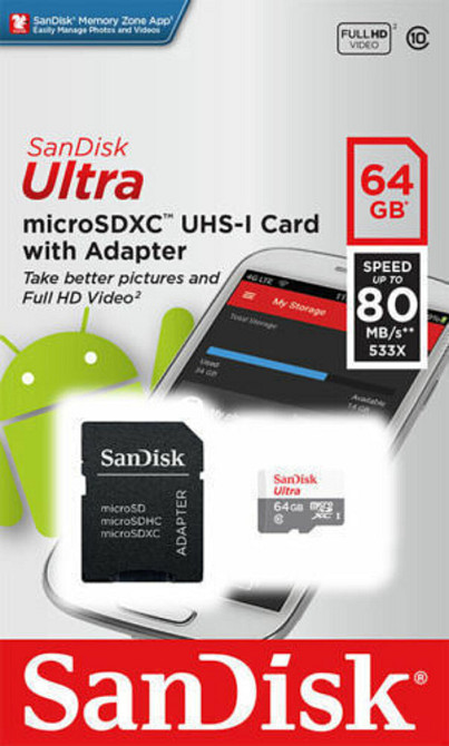 microSDXC (UHS-1) SanDisk Ultra 64Gb class 10 (80Mb/s) (adapter SD) Киев - изображение 2