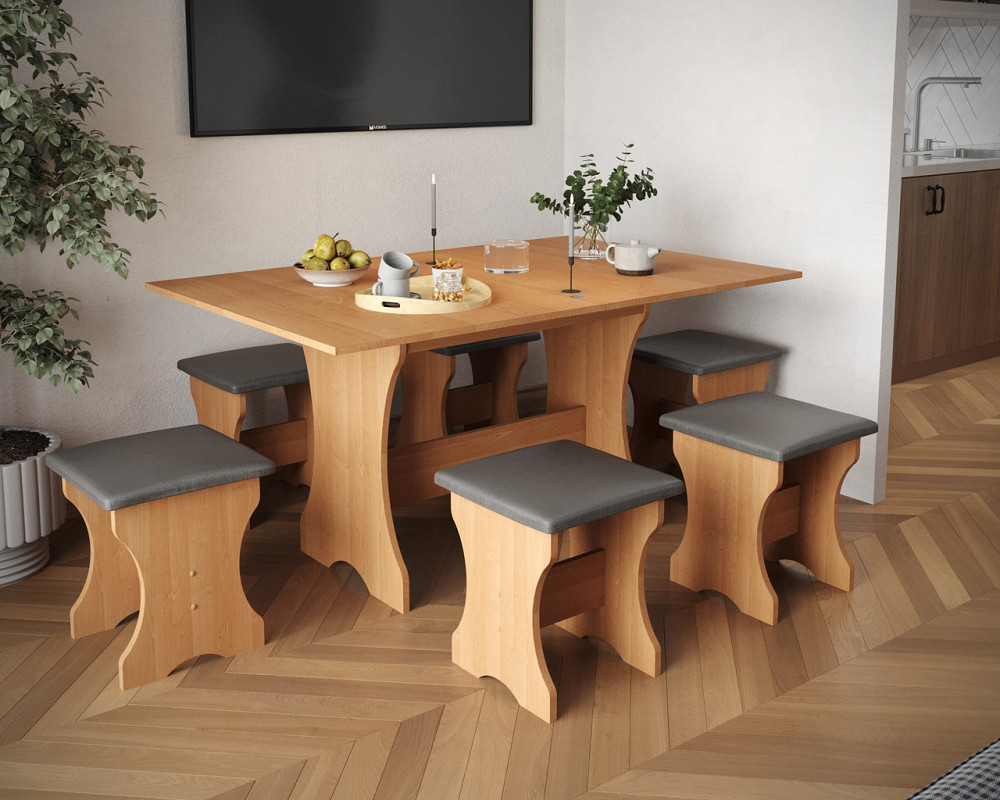 Табурет с мягким сиденьем, табуретка на кухню Ткань Мальмо (серый) ДСП Дуб Ольха Львов - изображение 4