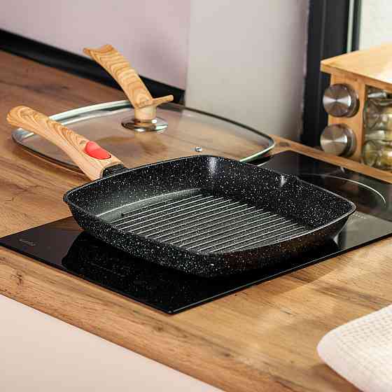 Сковорода-гриль 28 см з кришкою, квадратна, чорна Київ