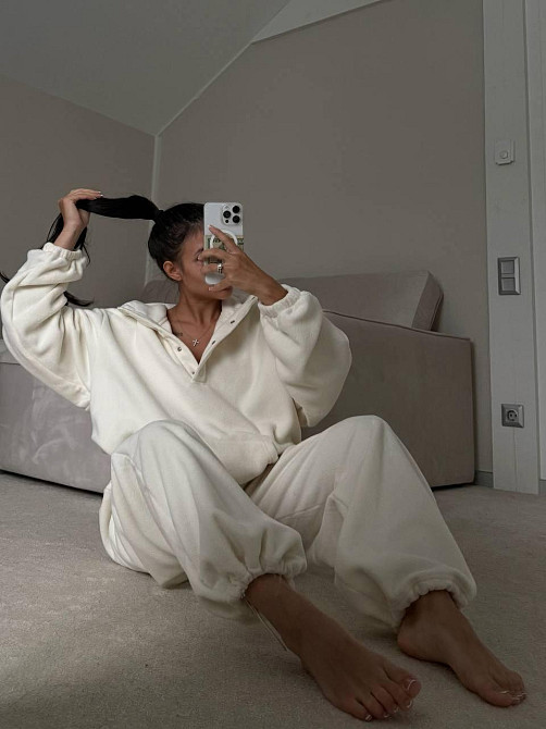 Женский теплый повседневный костюм двойка двойной флис Молочный, 44 Одесса - изображение 2