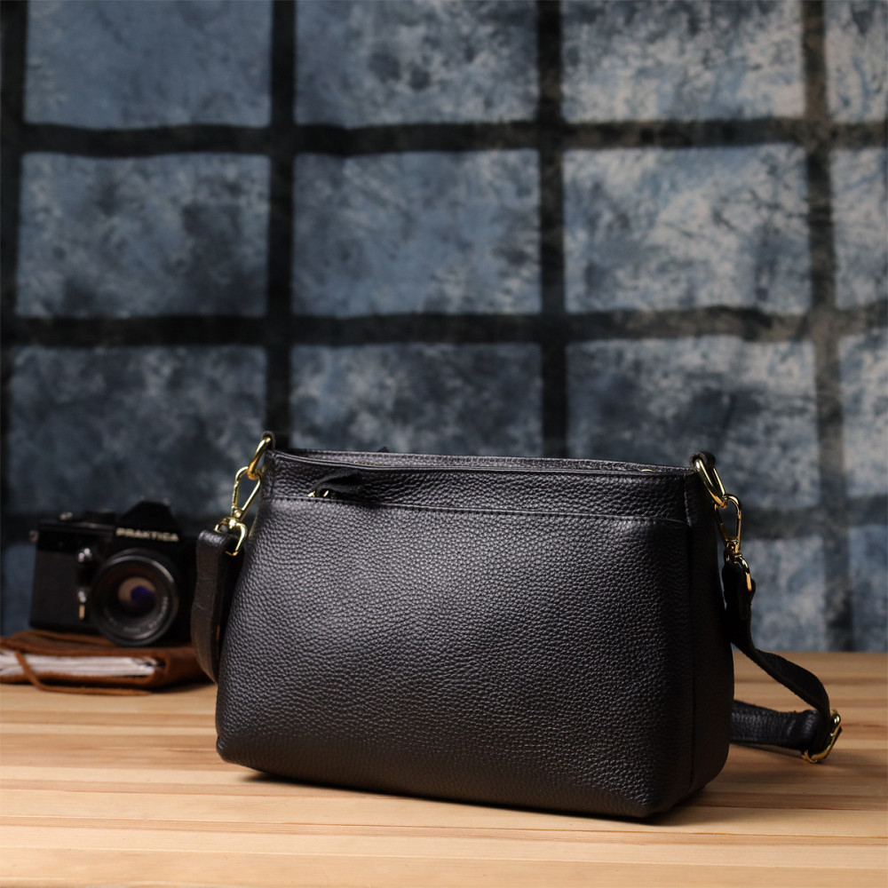 Класична жіноча сумка з жорстким дном із натуральної шкіри Vintage 22987 Чорний Київ - фото 10