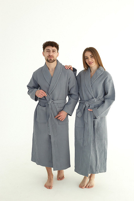 Мужской вафельный халат Ideal Textile длинный серый (56860604) 3XL Черновцы - изображение 2