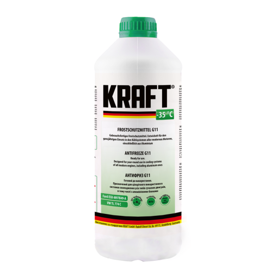 KRAFT G11 Green -35 °C 1,5 л — готовий зелений антифриз для легкових і вантажних автомобілів | KF120 Ковель
