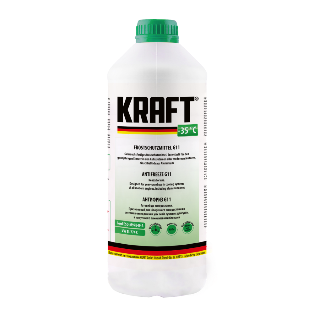 KRAFT G11 Green -35 °C 1,5 л — готовий зелений антифриз для легкових і вантажних автомобілів | KF120 Ковель - фото 1