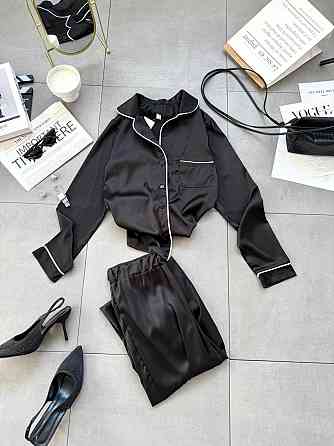 Жіноча легка піжама-двійка: сорочка та штани шовк Чорний, 42/44 Одеса