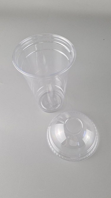 Комплект Стакан РЕТ щільний, прозорий, 500 мл + кришка купольна висока з отвором (100 шт.) Харків - фото 1