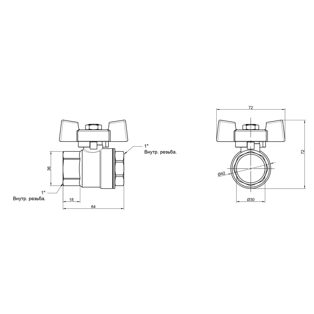 Кран кульовий Thermo Alliance Standart 1" ВР для води (метелик) SD602NW25PN40 Київ - фото 9