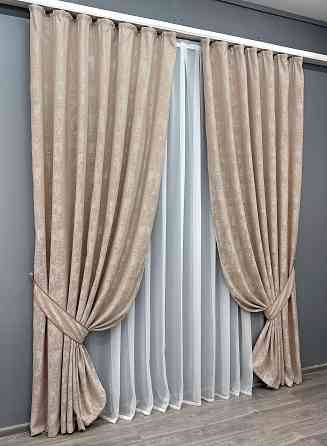 Комплект готовых штор VR-Textil Жакард Sultan YL № 1290ш Бежево-пудровый 200х290 см 2 шт (32-303) Киев