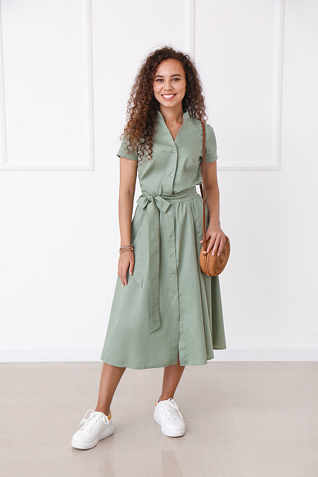 Довга котонова сукня на гудзиках "Lesley" оптом | Норма Фісташковий, 46-48 Київ - фото 2