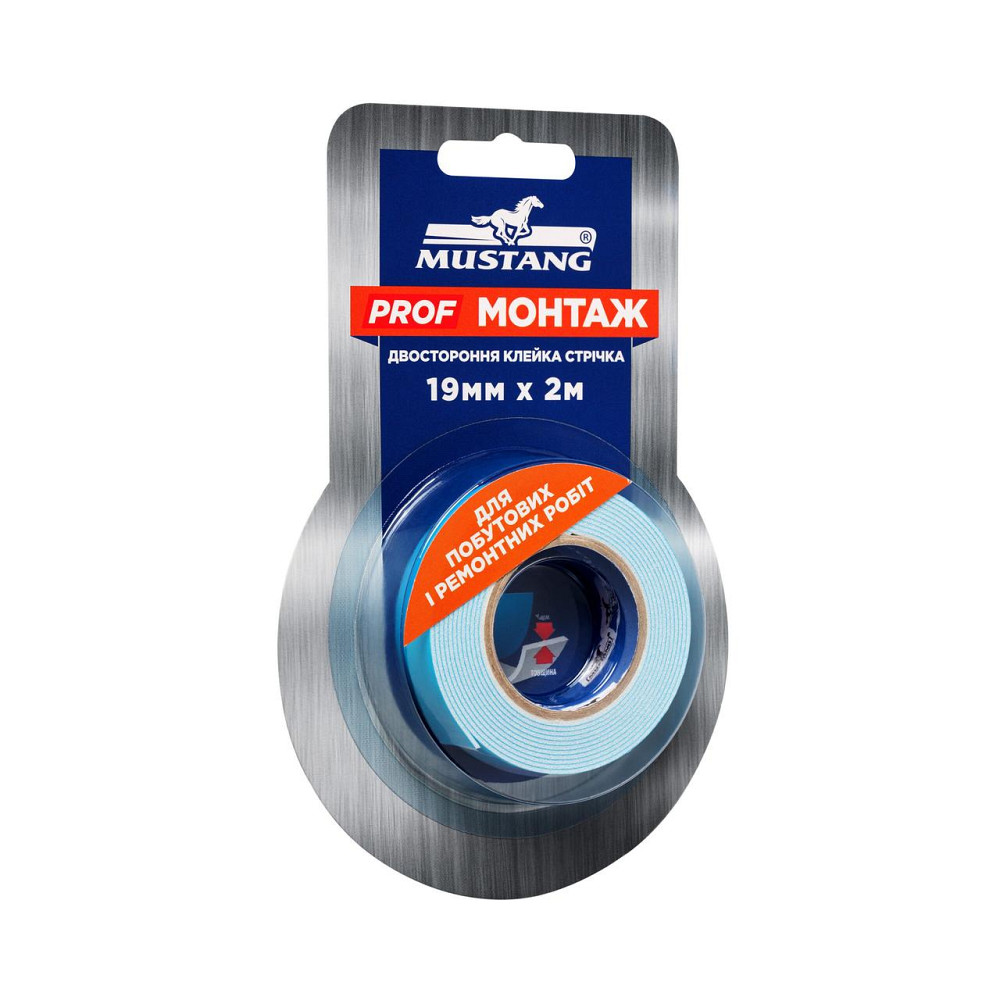 Двухсторонняя лента PROF МОНТАЖ MUSTANG 19ммх2м Ровно - изображение 1