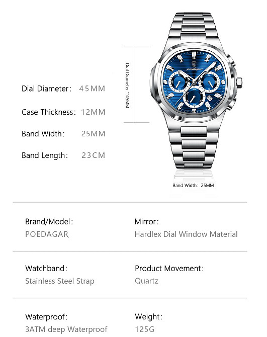 Годинник чоловічий наручний Poedagar RiverWood Сріблястий Вінниця - фото 10