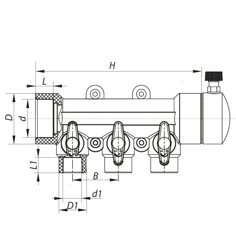 Колектор 3-way з кульовими кранами (40x20) PPR Koer K0170.PRO (KP0220) Київ - фото 2